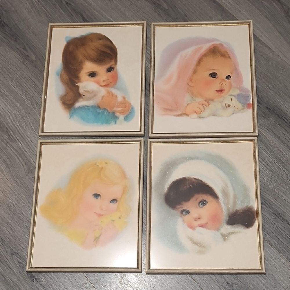 Vintage Set Of 4 - 1970's Baby Picture Wall Decor